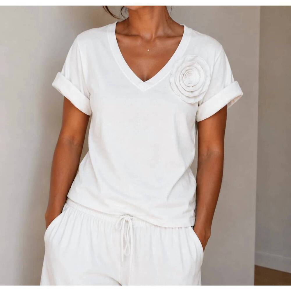 NEW LULI FAMA flower embroidered short sleeve shirt in white
